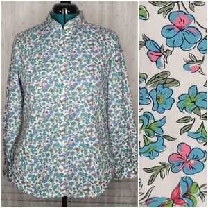 Appleseed's Blue Floral‎ Button Down Blouse Shirt Top Size Medium